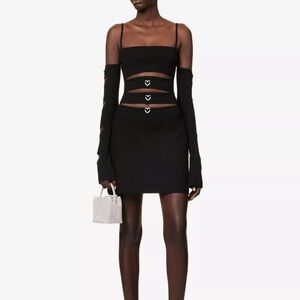 Mach & Mach Devon Cutout Crystal Heart Black Mini Dress - Size M